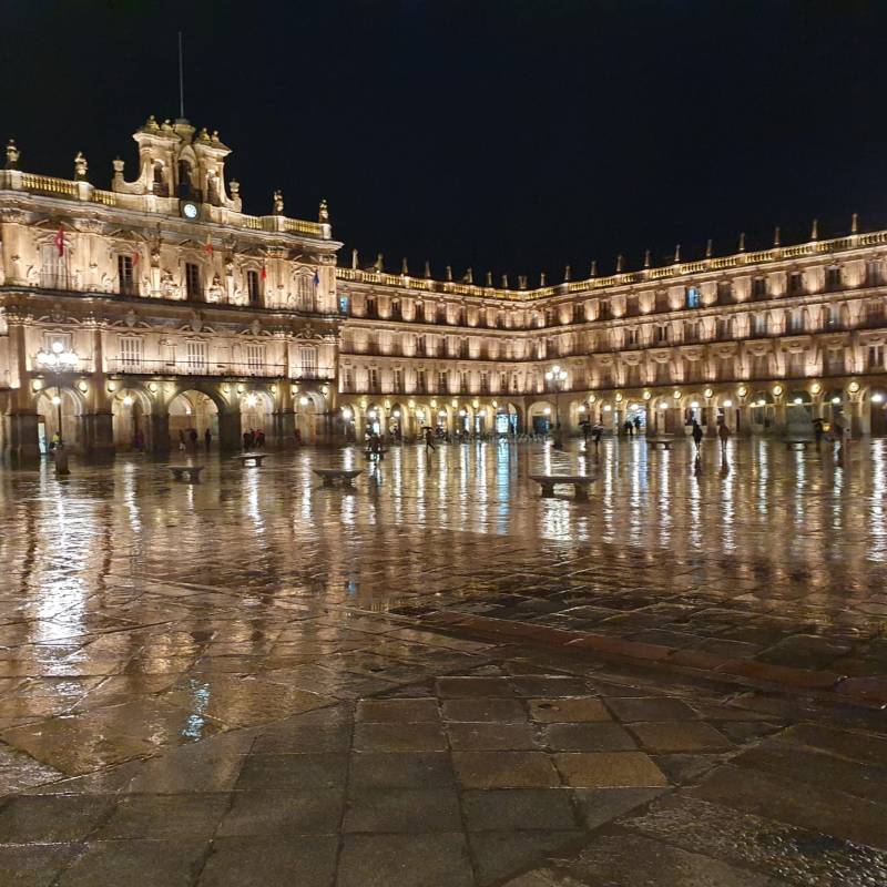 Plaza mayor de salamanca iluminada de noche